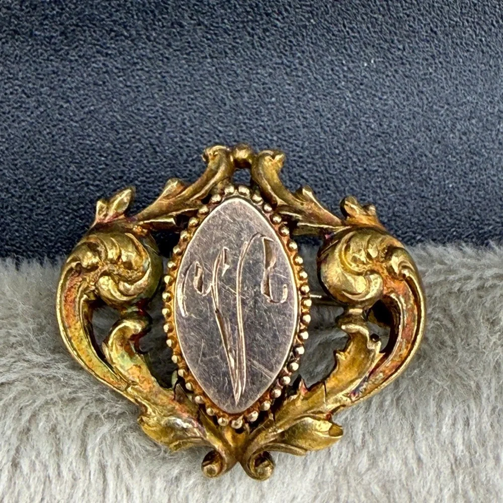 Vintage Gold Filled Watch Fob Brooch Engraved ‎ Monogram 